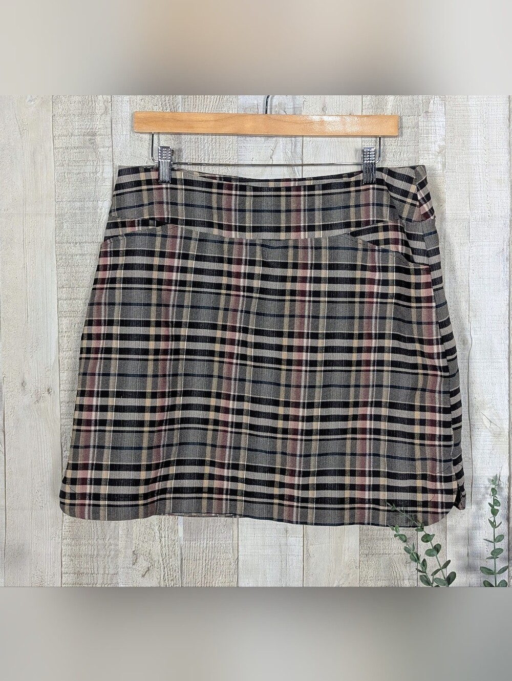 Tribal Plaid Skort Women's 14W Brown Burgundy Black Preppy Golf Fall